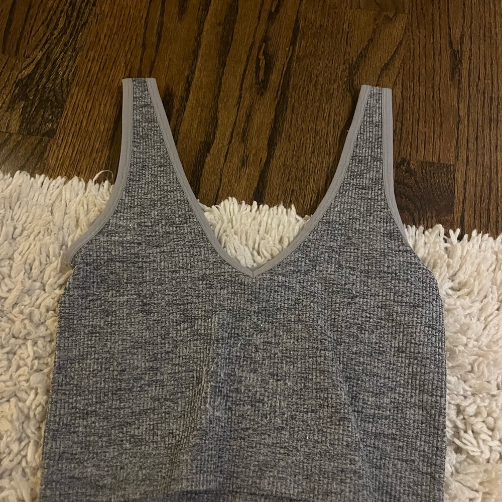 Gray Knit V-Neck Tank Top
